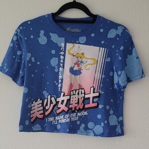 Sailor Moon Crop Top Short Sleeve Women’s XS Blue Usagi Tsukino